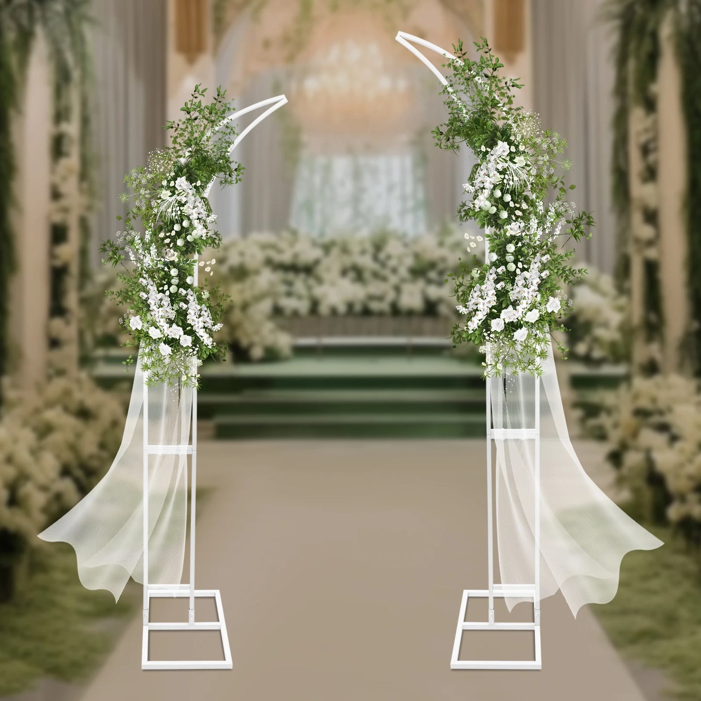 2.1m 2PCS White/Gold Wedding Arched Bracket Curved Backdrop Stand for Ceremony Party Wedding