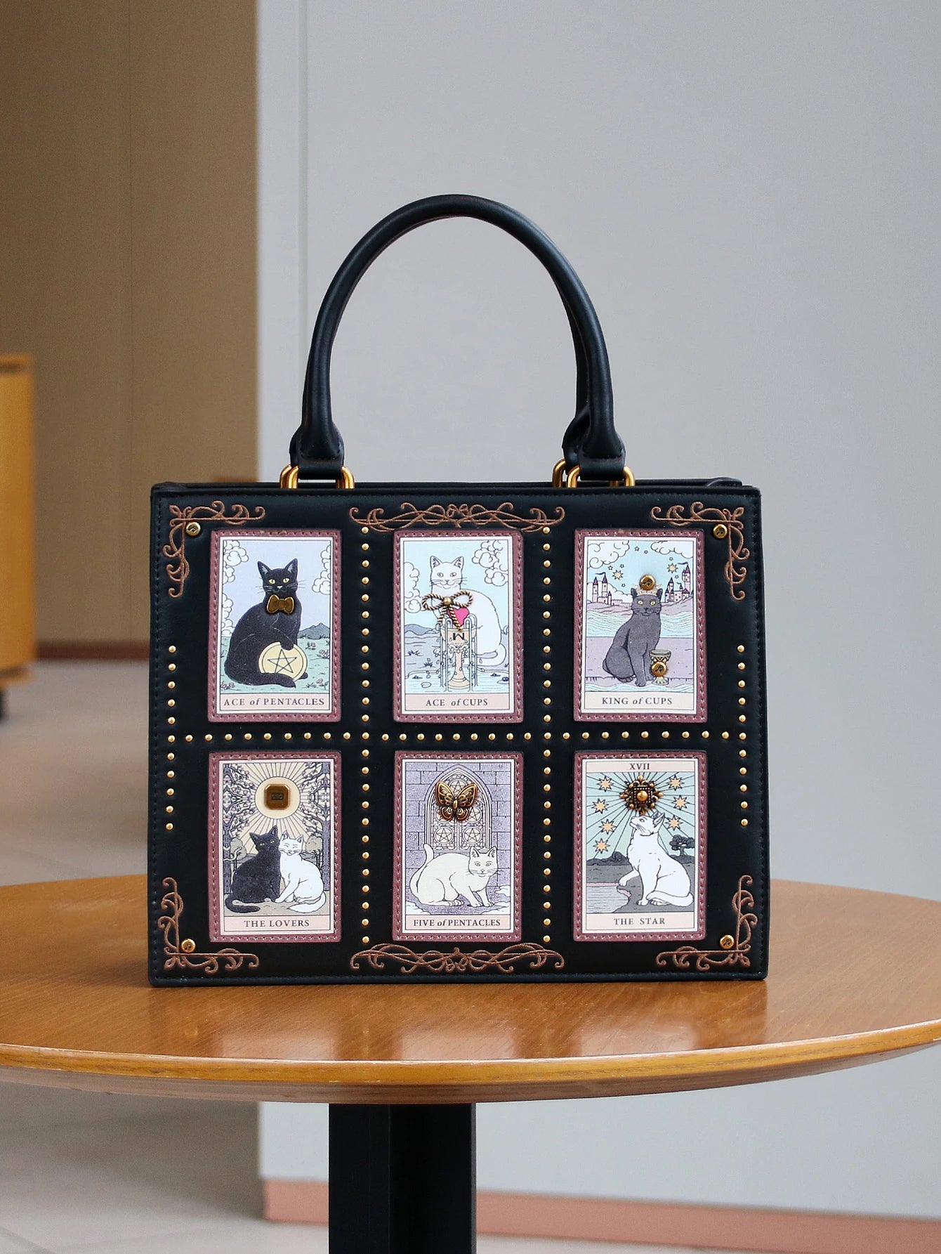 2026 High-end fashion summer new handbag female bag niche design Tarot tile tote bag large capacity Y2K cute cat bag strange win