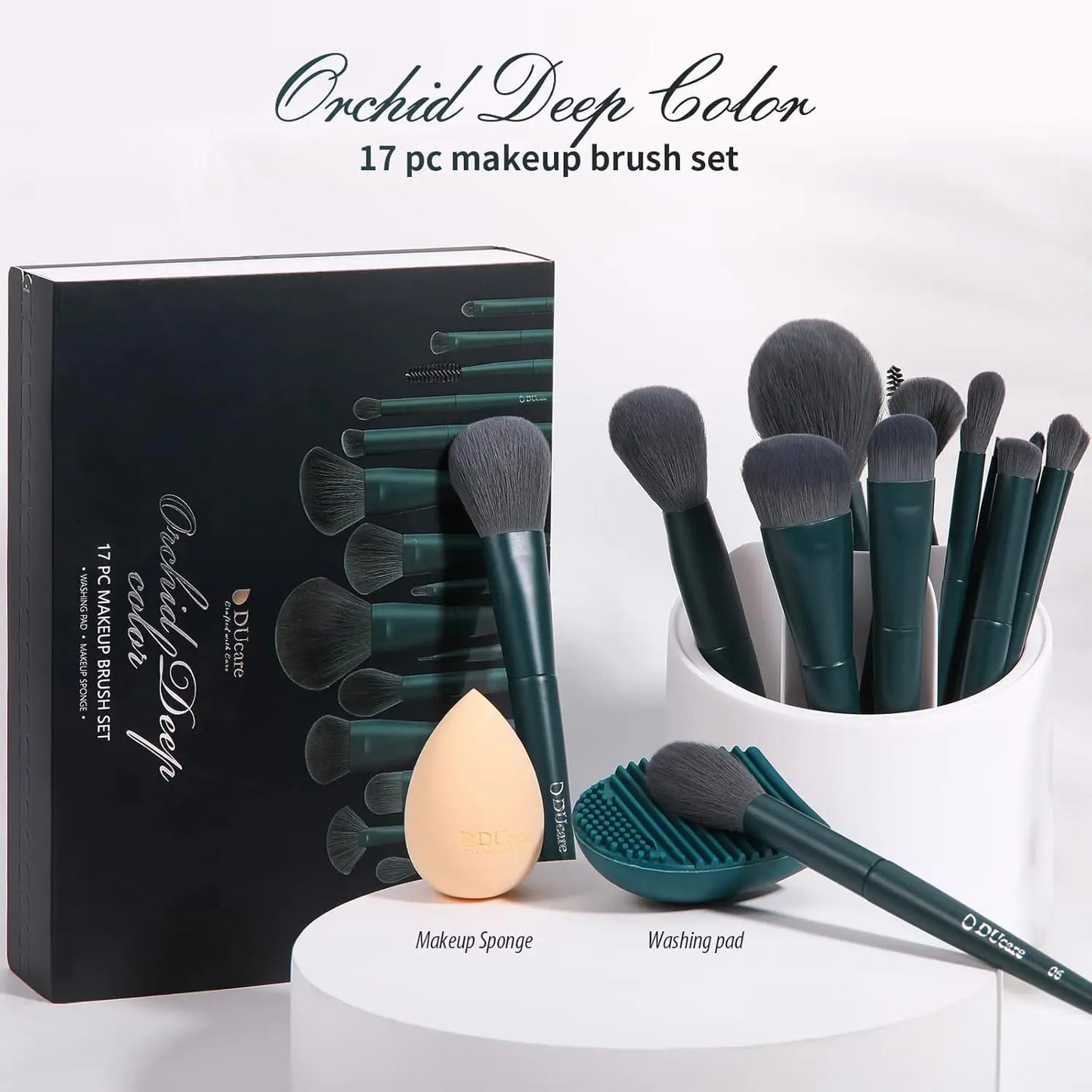 19-Piece Professional Makeup Brush Set with Cleaning Mat and Sponge for Face, Eyes, and Liquid Application