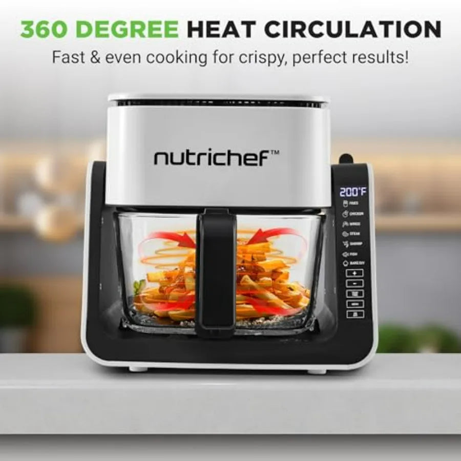 4 QT Air Fryer Grill 8-1 Preset Cook Modes Transparent Glass Fry Bowl for Best Cooking Results Cook Shrimp Steak Fries Wings Mo
