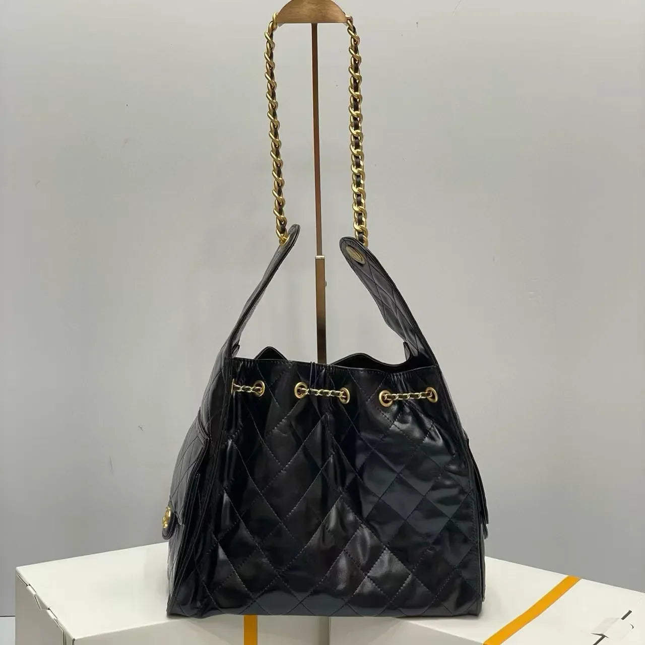 Bag 25S Hobo Shoulder bag Waxed Leather drawstring Chain Bucket Bag 25C Bag high-capacity Genuine Leather Luxury Crossbody Bag