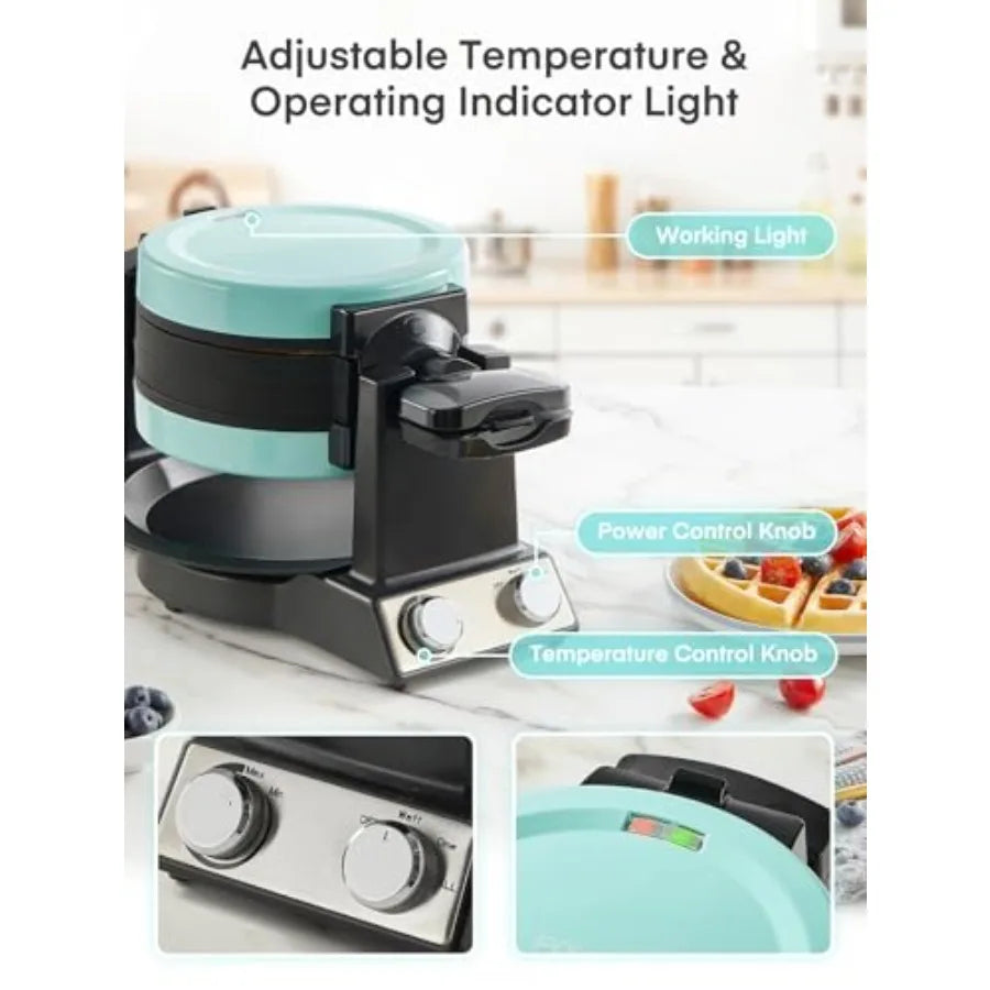 2-in-1 Omelette MakerWaffle Maker 1400W Mint Green Nonstick Pans Adjustable Browning Control 180 Flip Home Kitchen Appliance fo