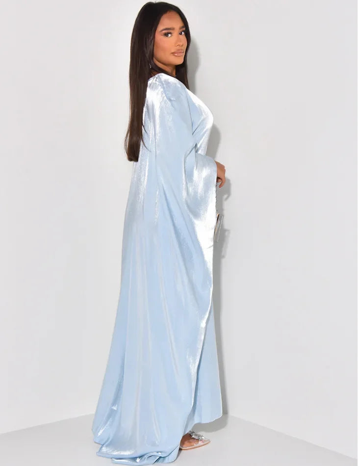 BWQ Women Loose O-neck Full Batwing Sleeve Long Maxi Dress Summer Satin Vintage Africa Streetwear Vestido Evening Dresses
