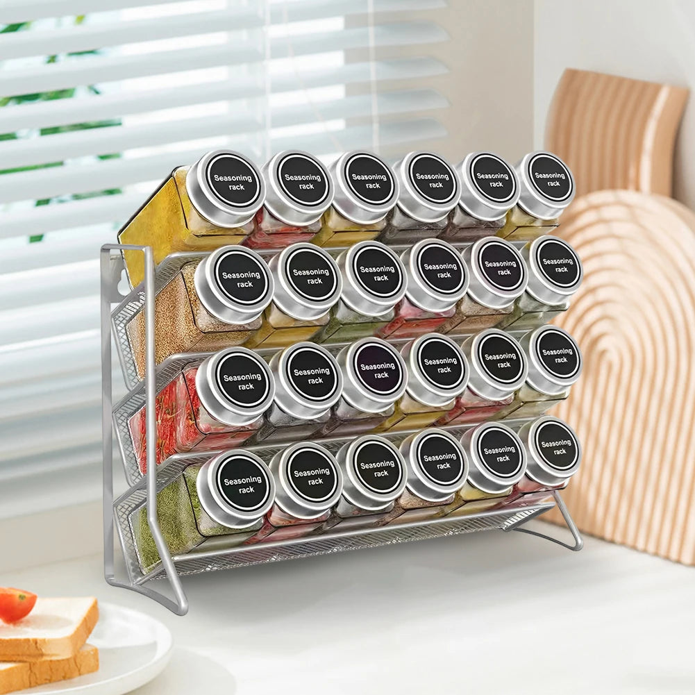4 Tier Spice Jar Rack Wall Mounted Herb Container Holder Carbon Steel Spice Seasoning Organizer for Small Can Storage