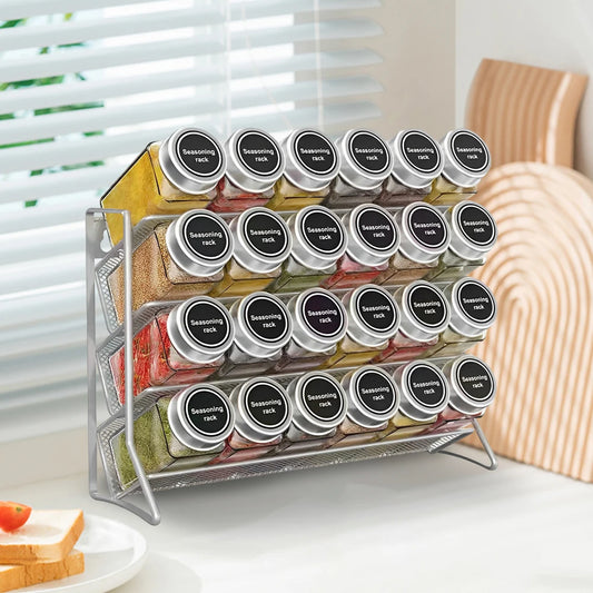 4 Tier Spice Jar Rack Wall Mounted Herb Container Holder Carbon Steel Spice Seasoning Organizer for Small Can Storage