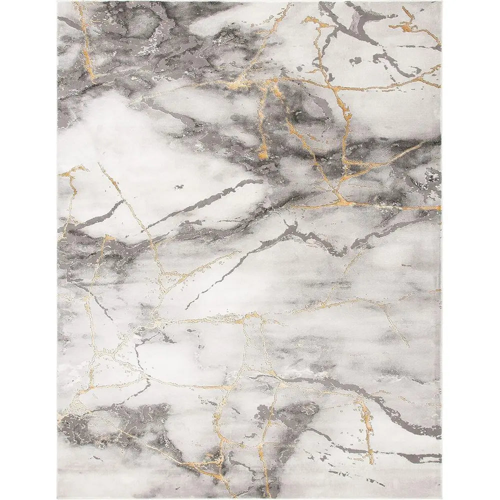 Area Rug 8' x 10', Grey & Gold, Modern Abstract, Non-Shedding, Easy Care, Ideal for Living Room, Bedroom (CFT877F)