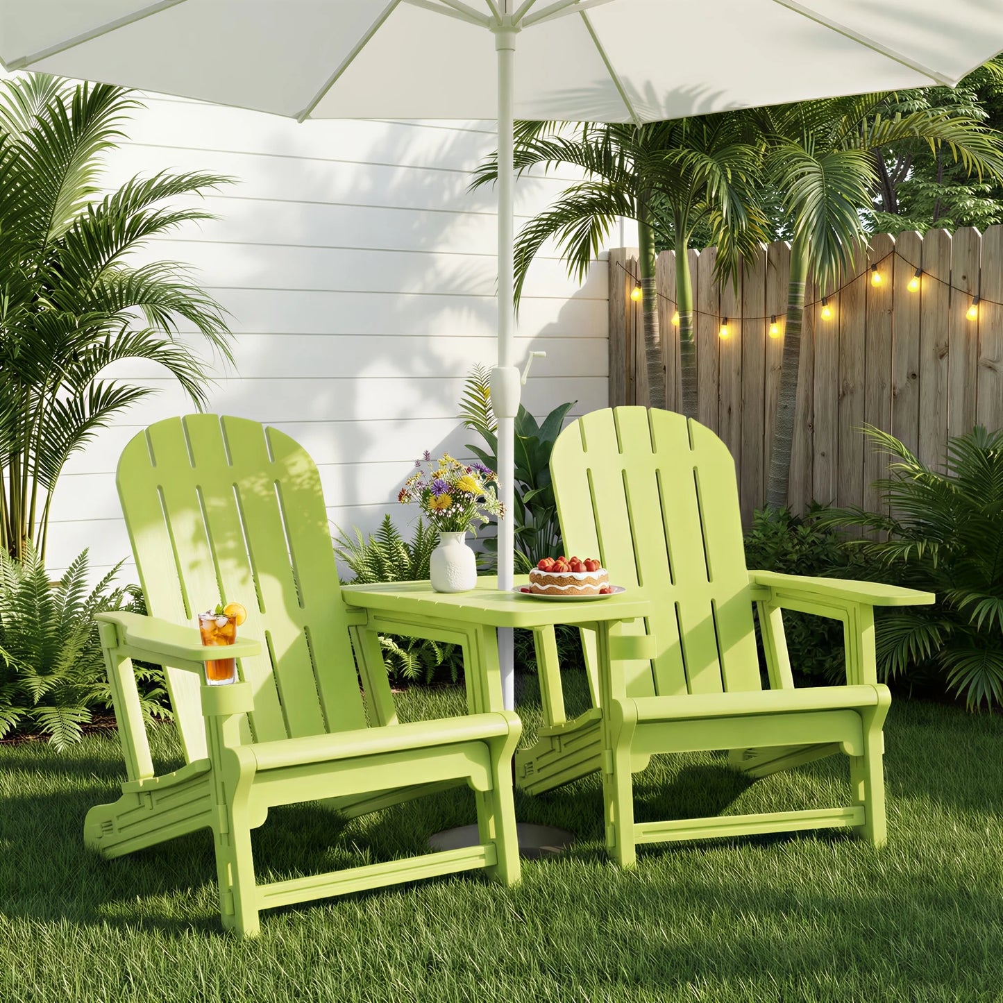 Outdoor Chair Set of 2 All-Weather Patio Furniture Table and Footrest Wood  Holder for Patio Poolside Garden