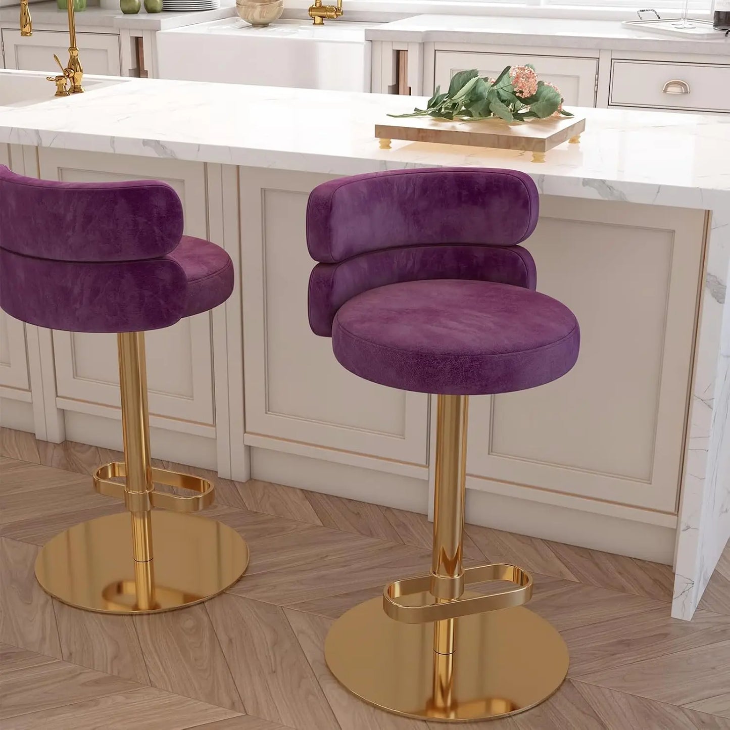 Modern  Single Velvet Upholstered Counter Stool with Gold Metal Leg and Foot Rest Premium Flannel Comfortable, Customized