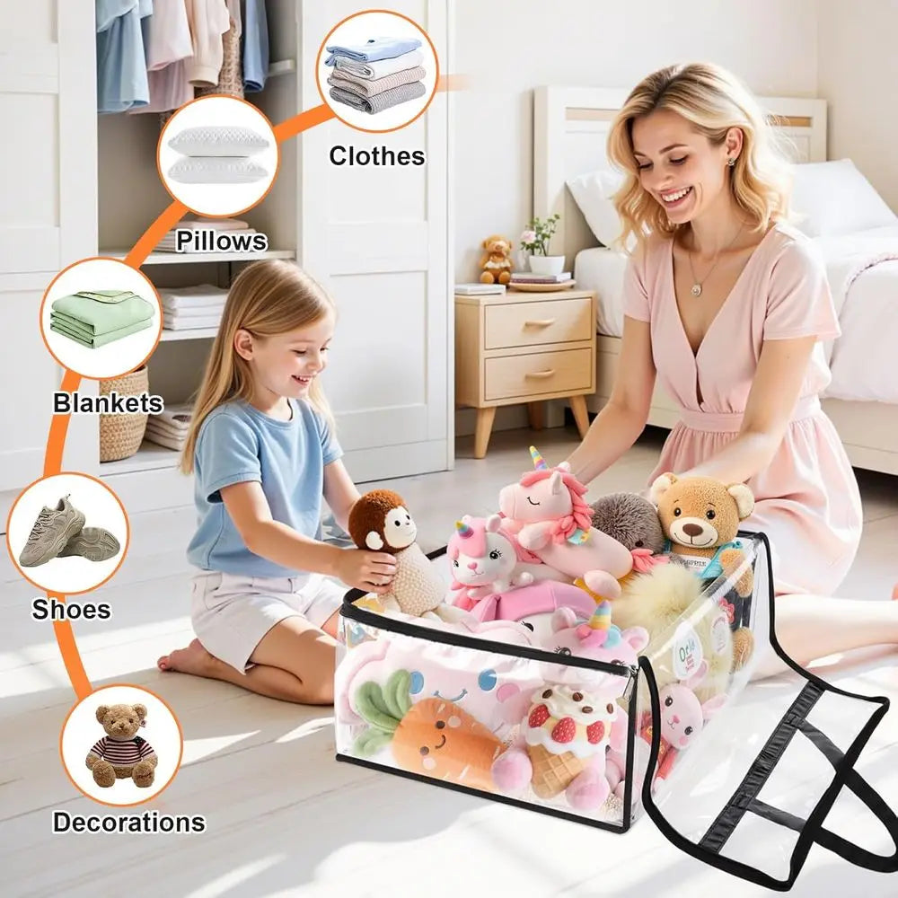 Clear Storage Bags, 4 Pack Under Bed Storage and Closet Organizers Containers, Heavy-Duty Moving Bags with Zippers, 40L