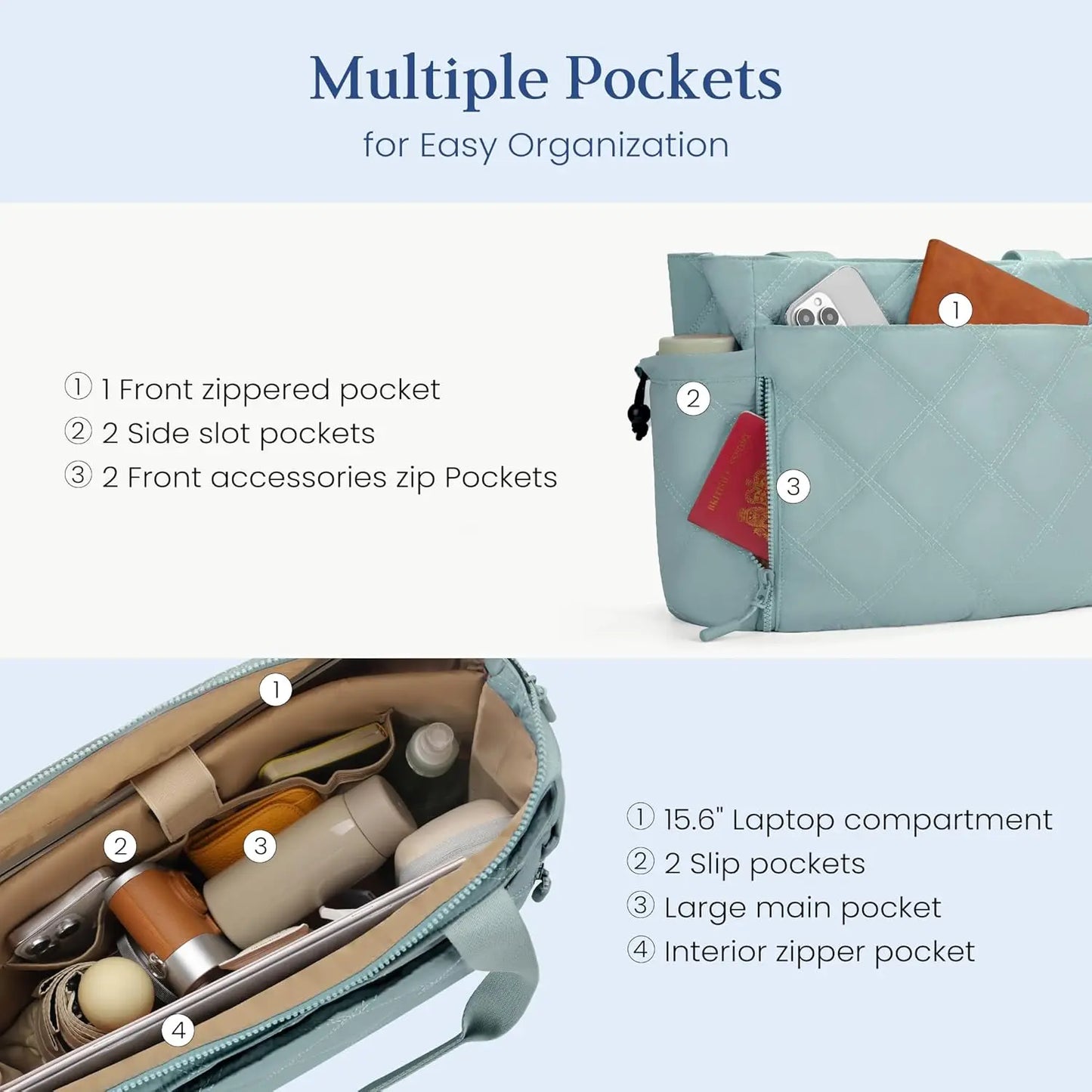 Women's Lightweight Waterproof Tote Bag for Work, Travel, Beach, Nurse Use