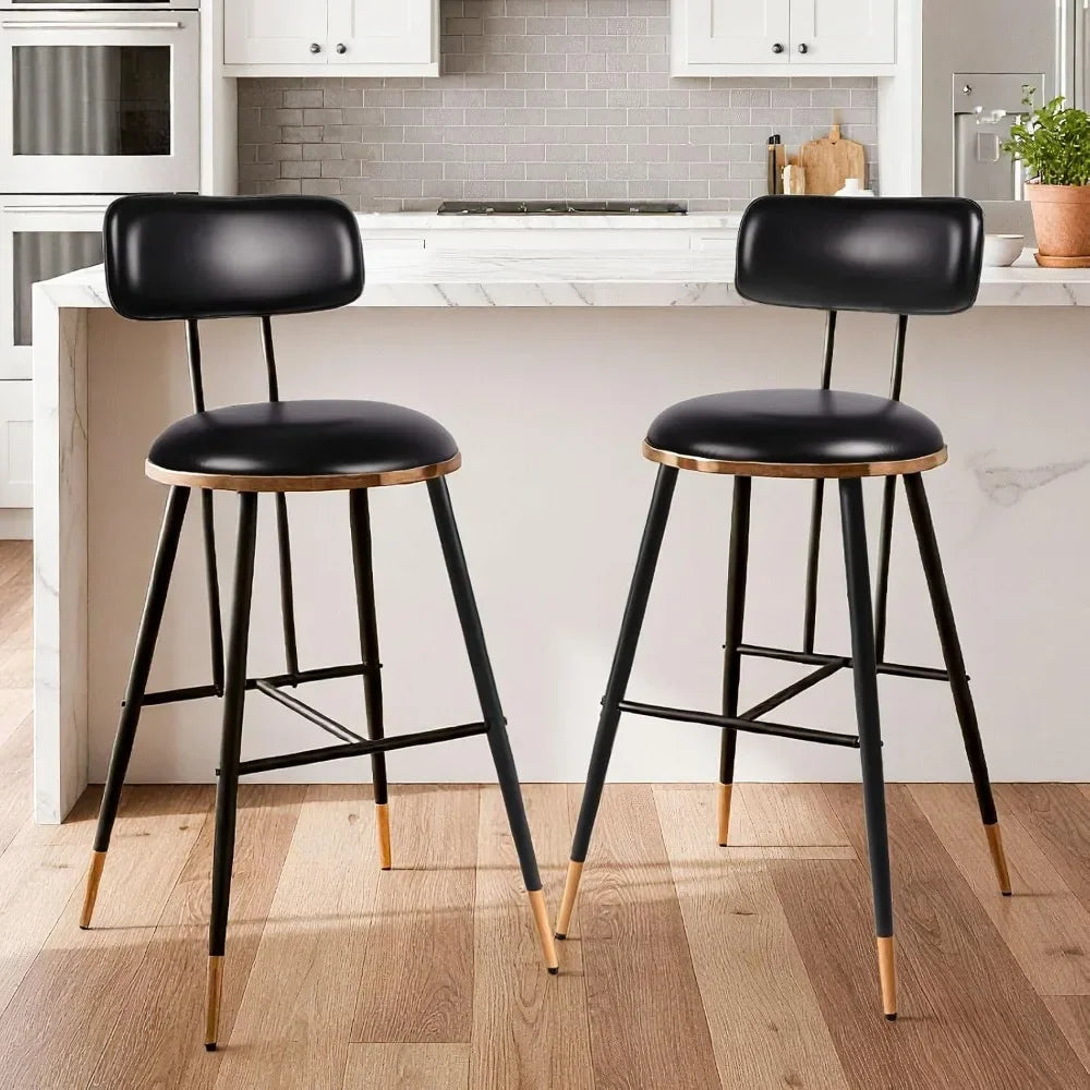 Bar stool set, 2 26 inch counter height bar stools with backrests, equipped with bar chairs for kitchen and family coffee bars