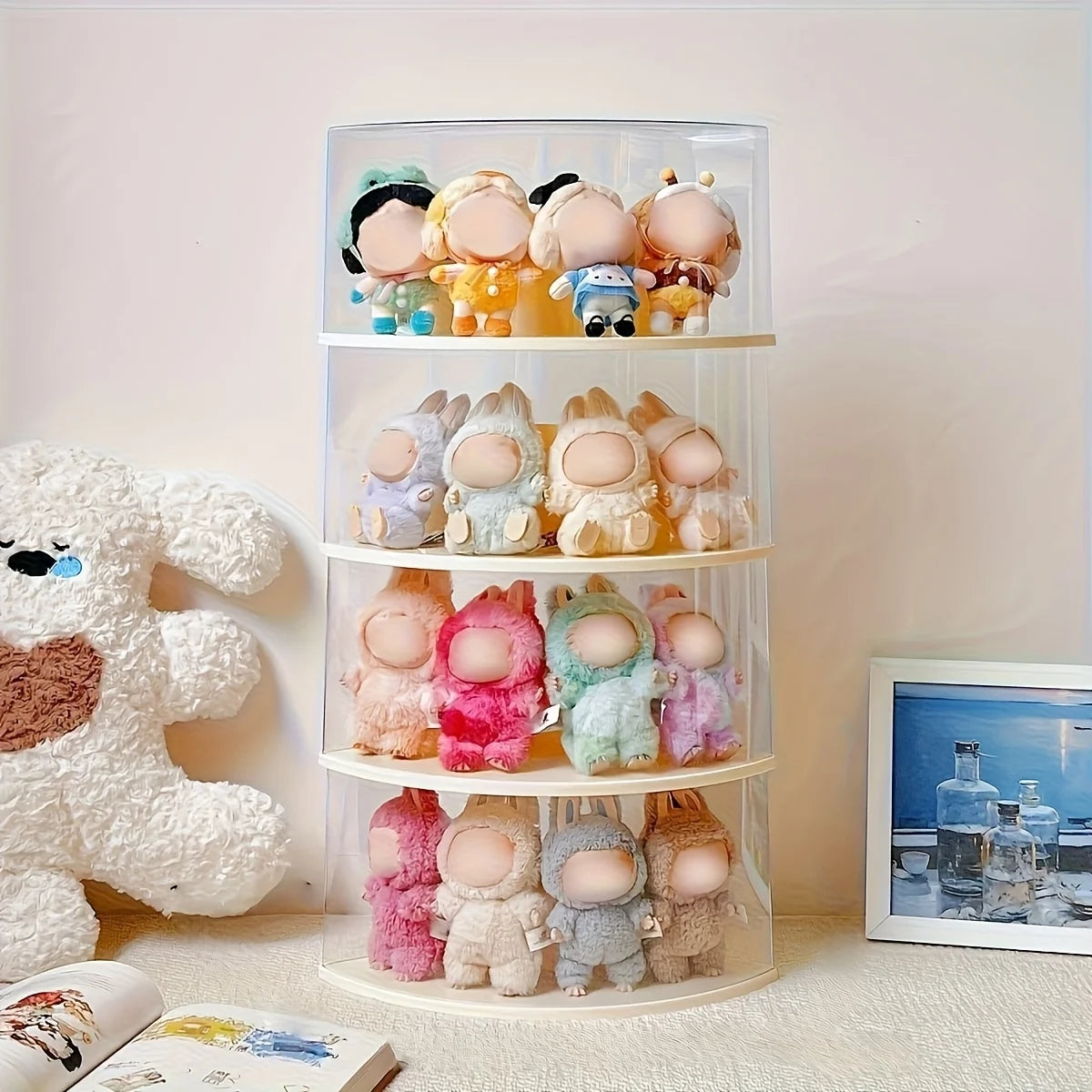 A display cabinet designed for LABUBU, featuring a dust-proof design and a crescent perfect for showcasing LABUBU's collections.