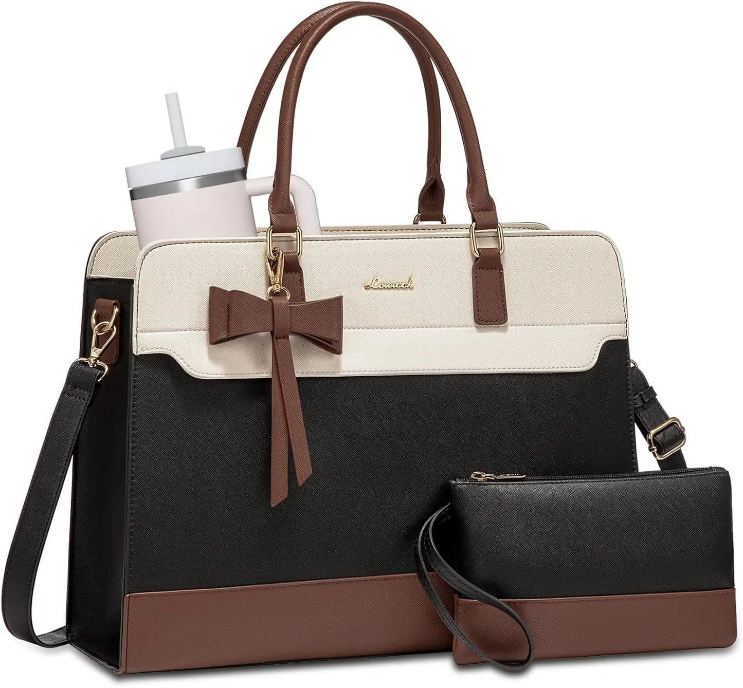 Waterproof Leather Laptop Tote Bag for Women, Large Business Work Bag with Adjustable Strap, Office Travel Purse Briefcase