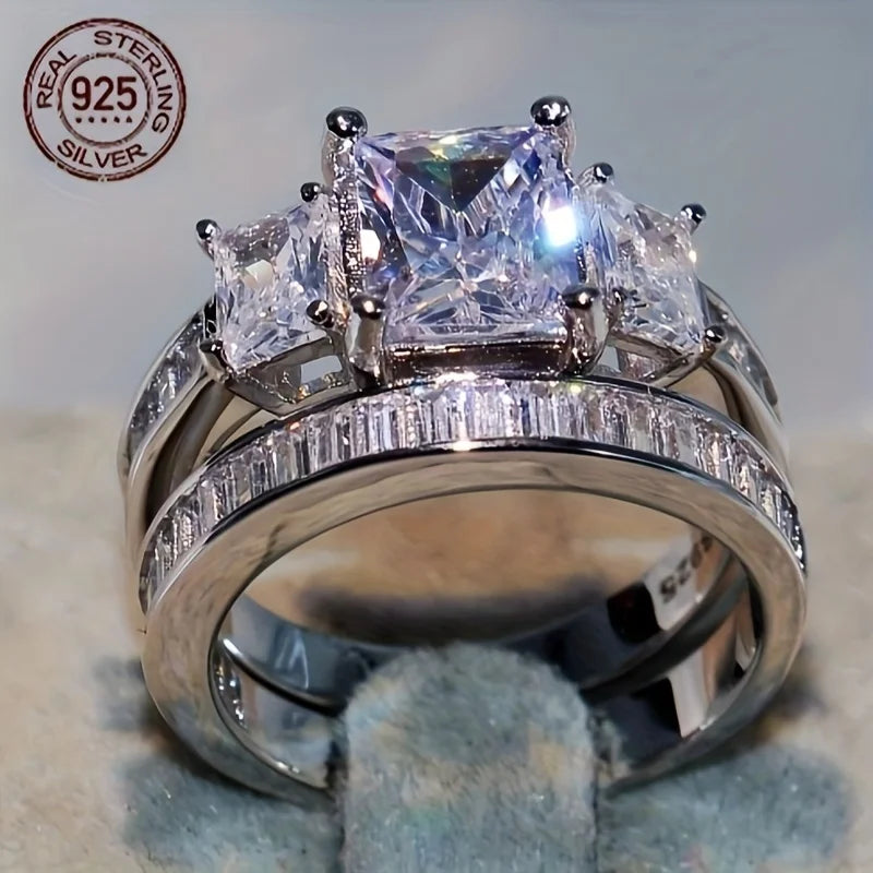Luxury 925 Sterling Silver Designed Simple Fashion  Ring Sets for Women Birthday Party Jewelry Gift Ring Comfort