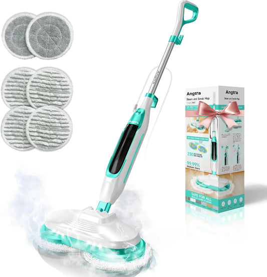 Rotating Steam Mop with LED Lights, 6 Pads, Swivel Head for Hard Floors - Efficient Cleaner