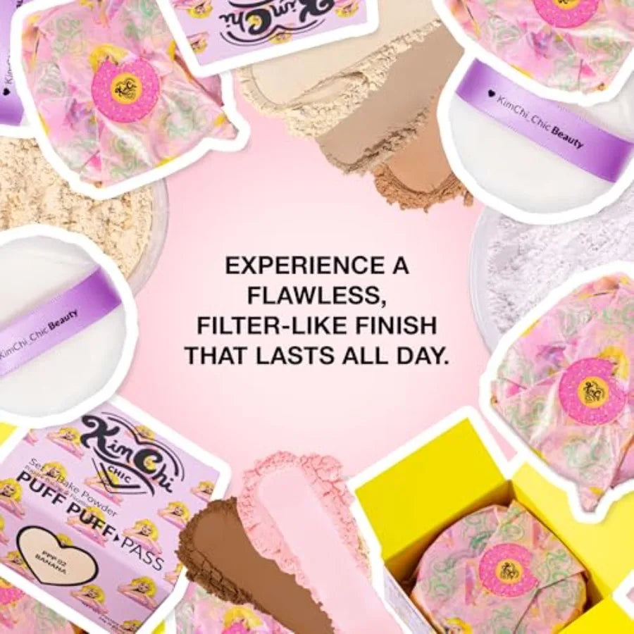 KimChiChic Beauty Giant Puff Puff Pass Set and Bake Powder - Loose Setting Powder with Rice Powder and Vitamin E Finely Milled