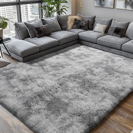 Ultra Soft Fluffy Shag Area Rug, 8x10 Tie-Dye Grey, Non-Slip Carpet for Bedroom Living Room Nursery Kids Girls Home Decor