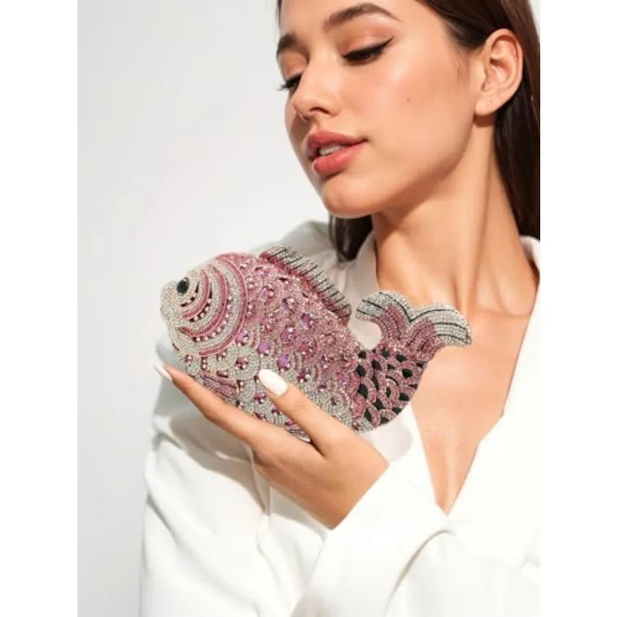 Women Mini Fish Clutch Luxury Rhinestones Purse Sparkling Banquet Handbag Wedding Party Clutch Bag