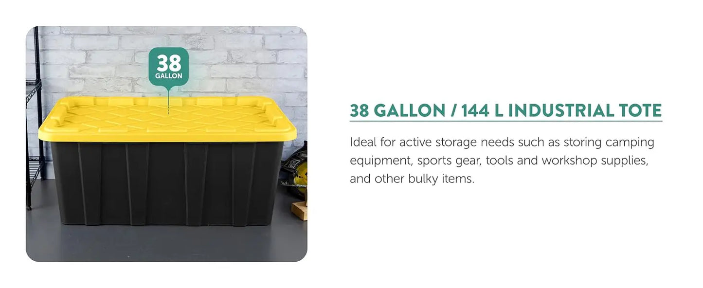 8-Pack Industrial Tote, Plastic Storage Container Bins with Lids, 38 Gallon - Heavy-Duty Organizing Containers for Closet, Bathr