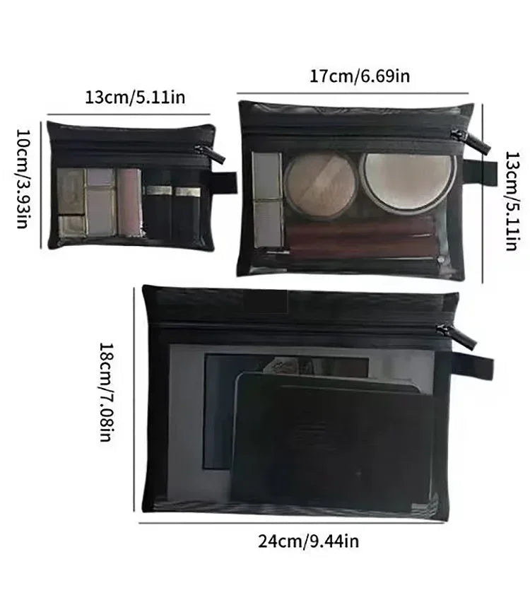 Women Mesh Cosmetic Bag Travel Storage Makeup Bag Organizer Female Make Up Pouch Portable Small Large Toiletry Beauty Case