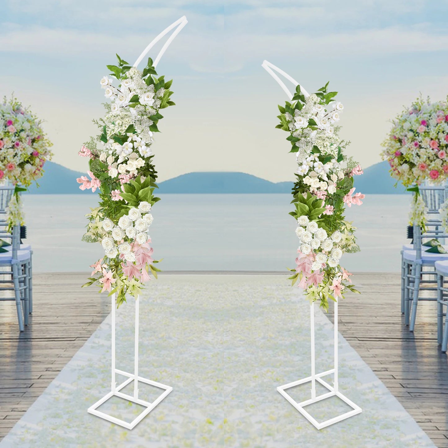 2.1m 2PCS White/Gold Wedding Arched Bracket Curved Backdrop Stand for Ceremony Party Wedding