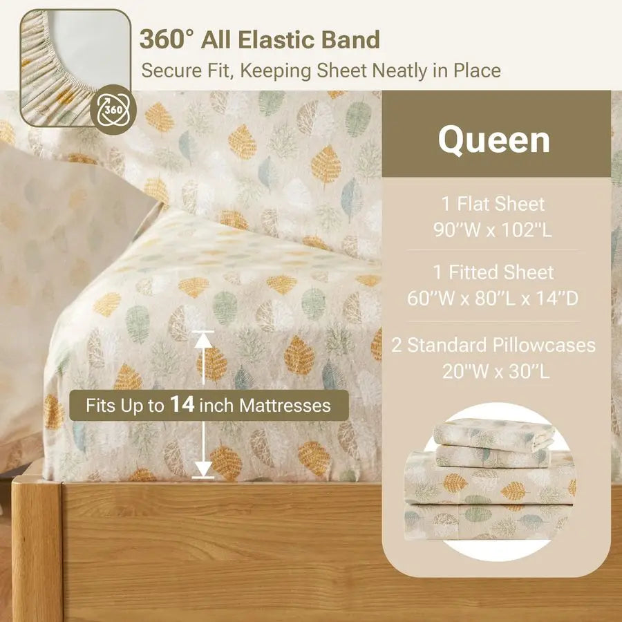 North by Flannel Sheets Queen Size, Cozy 100 Cotton Flannel Bed Sheets, Ultra Soft Cute Sheet Set, Novelty Print Themed Cold Wea