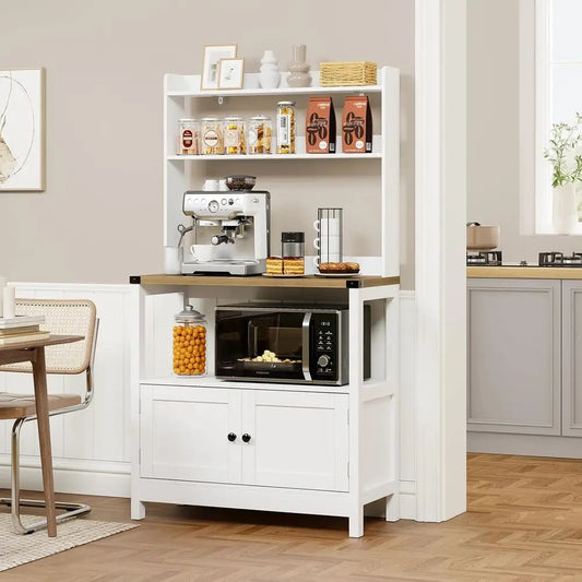Stand Bakers Rack Cabinet, Freestanding 5-Tier Kitchen Shelves, Farmhouse Floor Hutch Door Thickened Counter,Utility S
