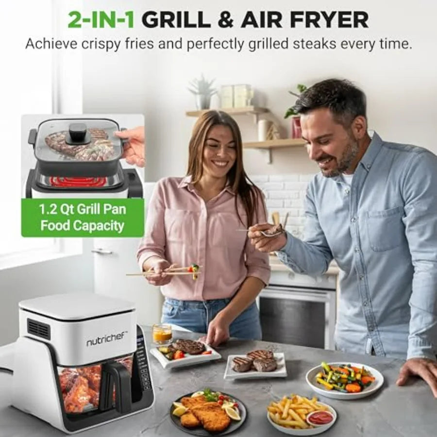 4 QT Air Fryer Grill 8-1 Preset Cook Modes Transparent Glass Fry Bowl for Best Cooking Results Cook Shrimp Steak Fries Wings Mo