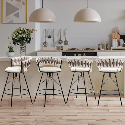 24" Counter Velvet Barstool Woven Back Kitchen Cafe Set 4, Customized