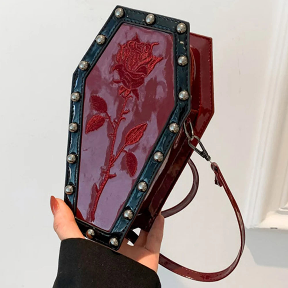 Women Coffin Satchel Purse Strap Adjustable Gothic Coin Purse PU Leather Spider Coffin Bag Y2K Cellphone Bag Halloween Candy Bag