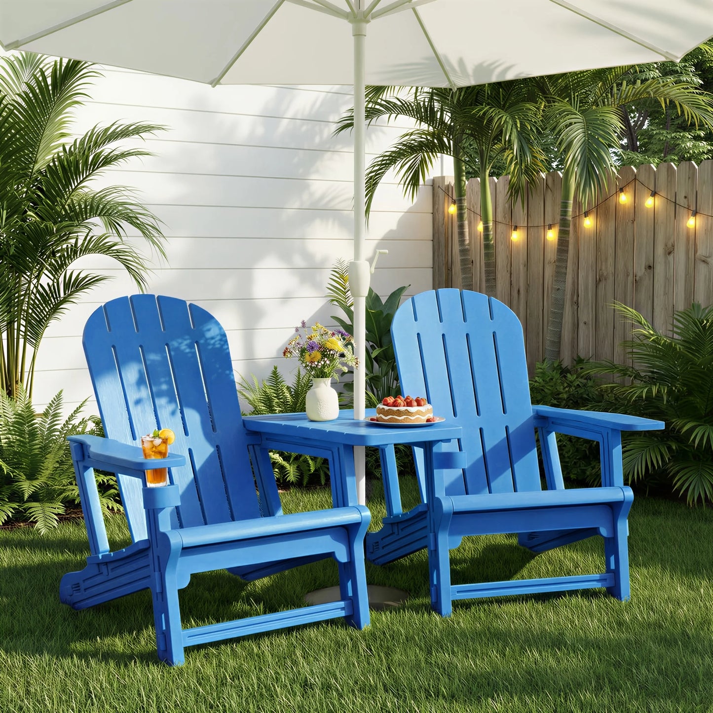 Outdoor Chair Set of 2 All-Weather Patio Furniture Table and Footrest Wood  Holder for Patio Poolside Garden
