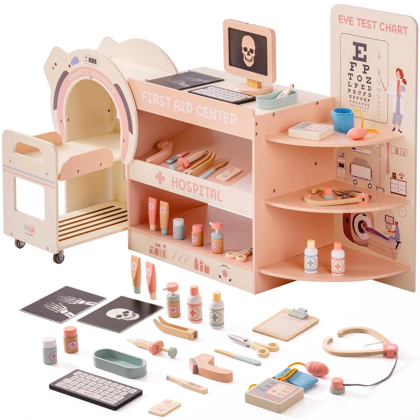 ROBOTIME Wooden Doctor Medical Center  Playset Pretend Play Doctor Toys  Educational Role Play for Kids Age 3+