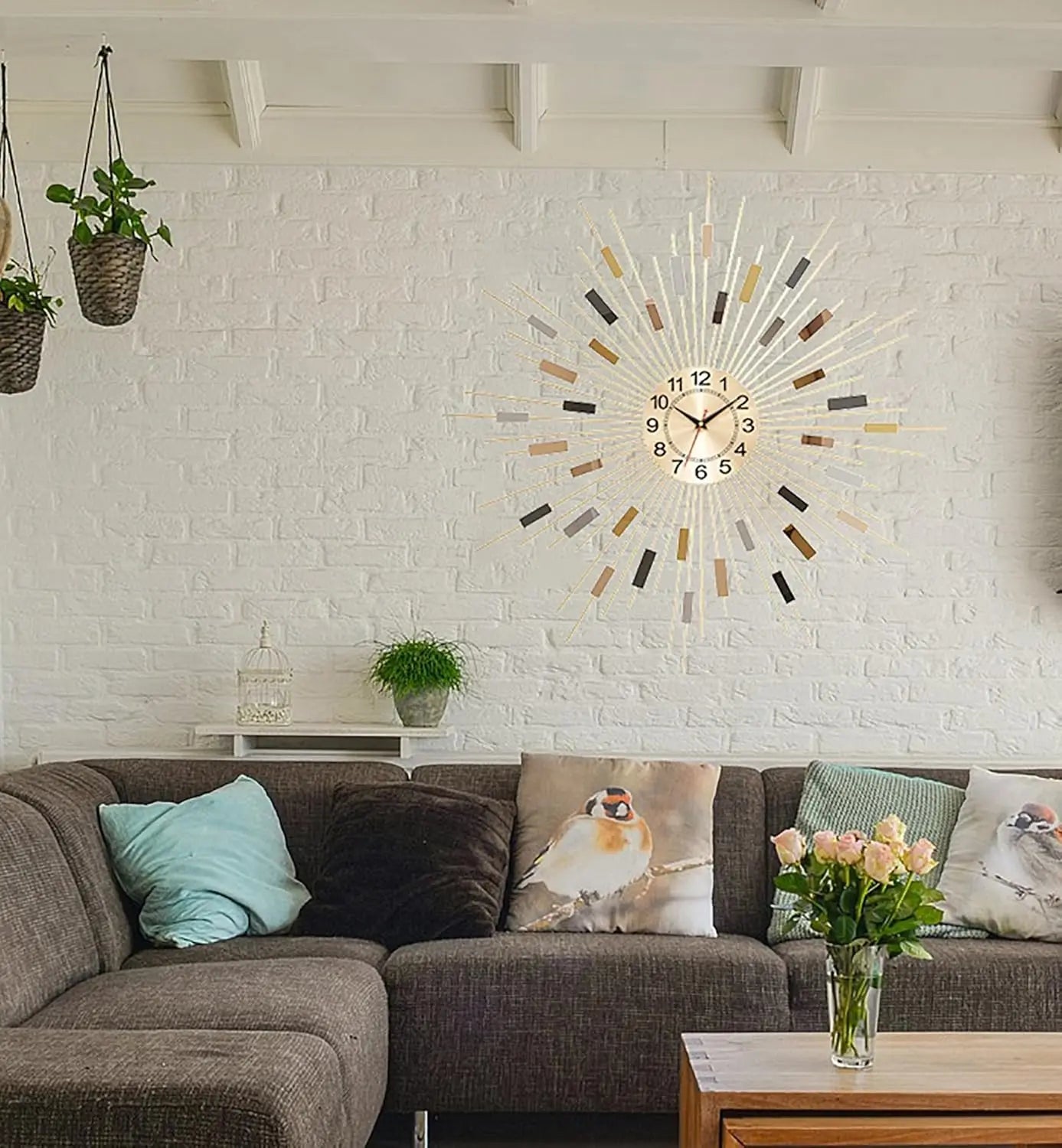 24" Silent Round Wall Clock, Modern Metal Decorative Clock for Living Room Bedroom Office