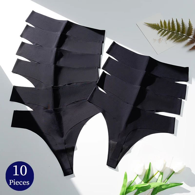 10PCS/Set Women's Panties Black Female Thongs Sexy Lingerie Breathable Underwear Sports Comfortable G-Strings Seamles Panty