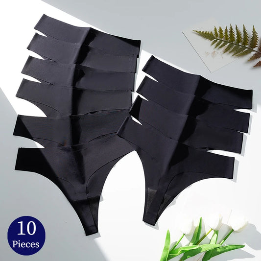 10PCS/Set Women's Panties Black Female Thongs Sexy Lingerie Breathable Underwear Sports Comfortable G-Strings Seamles Panty