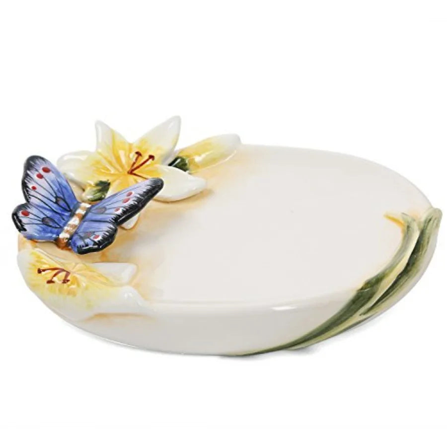 Ceramic Bathroom Accessory Set Dancing Butterfly 5 Pieces Including Toothbrush Holders 2 Gargle Tooth-Brushing Cups Soap Dishes