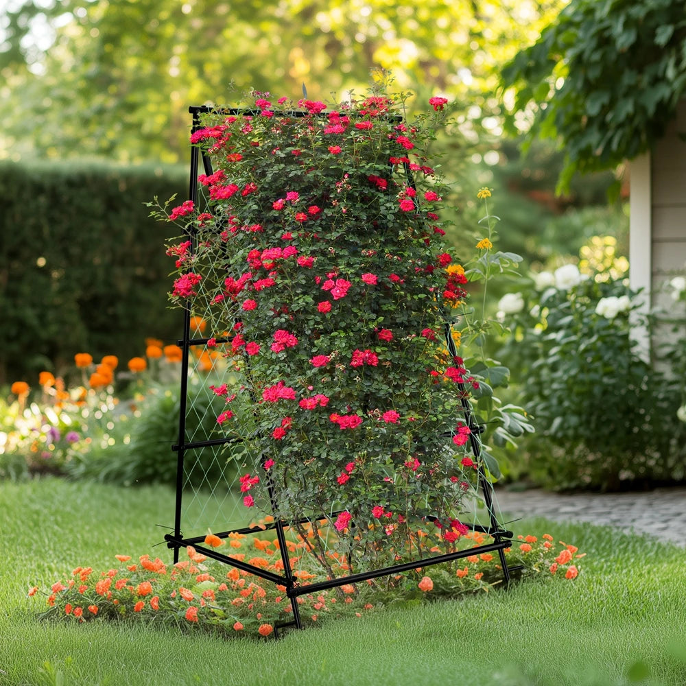 A-Shaped Metal Garden Trellis Climbing Plants Arch Outdoor Vine Plants Support with Netting