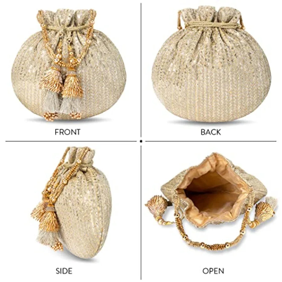 Aheli Potli Bags Gift for Women Evening Bag Clutch Ethnic Bride Purse with Drawstring