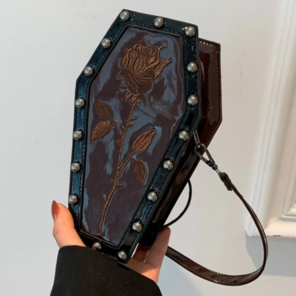 Women Coffin Satchel Purse Strap Adjustable Gothic Coin Purse PU Leather Spider Coffin Bag Y2K Cellphone Bag Halloween Candy Bag