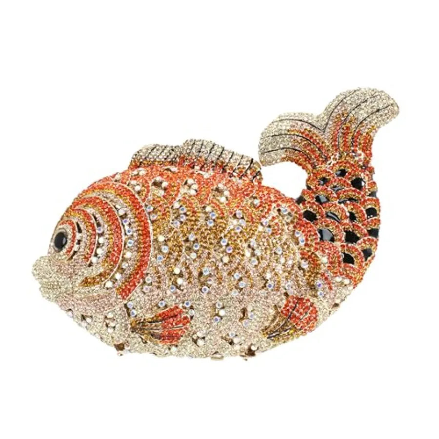 Women Mini Fish Clutch Luxury Rhinestones Purse Sparkling Banquet Handbag Wedding Party Clutch Bag