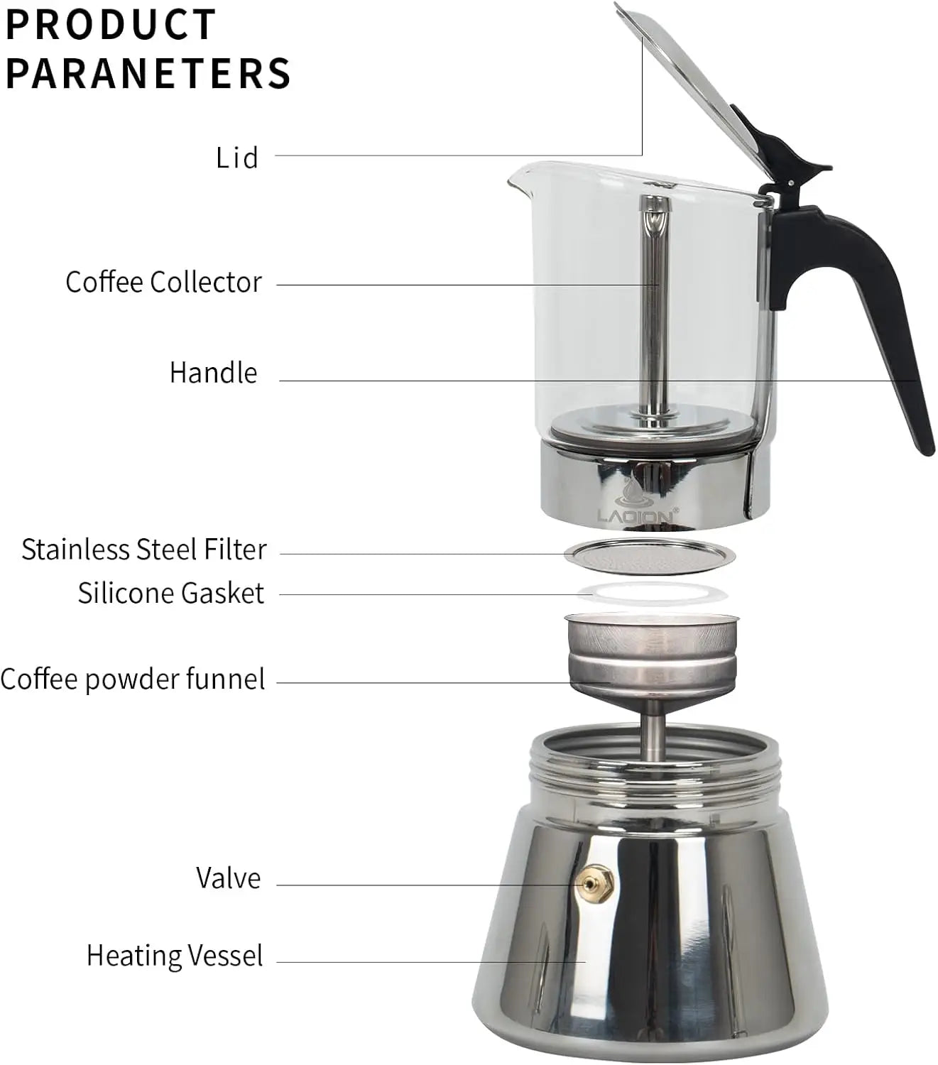 Stovetop Espresso Maker, 6Cup 240ml Classic Moka Pot, Crystal Glass-top & StainlSteel Coffee Maker Mocha Pot, Greca De Cafe