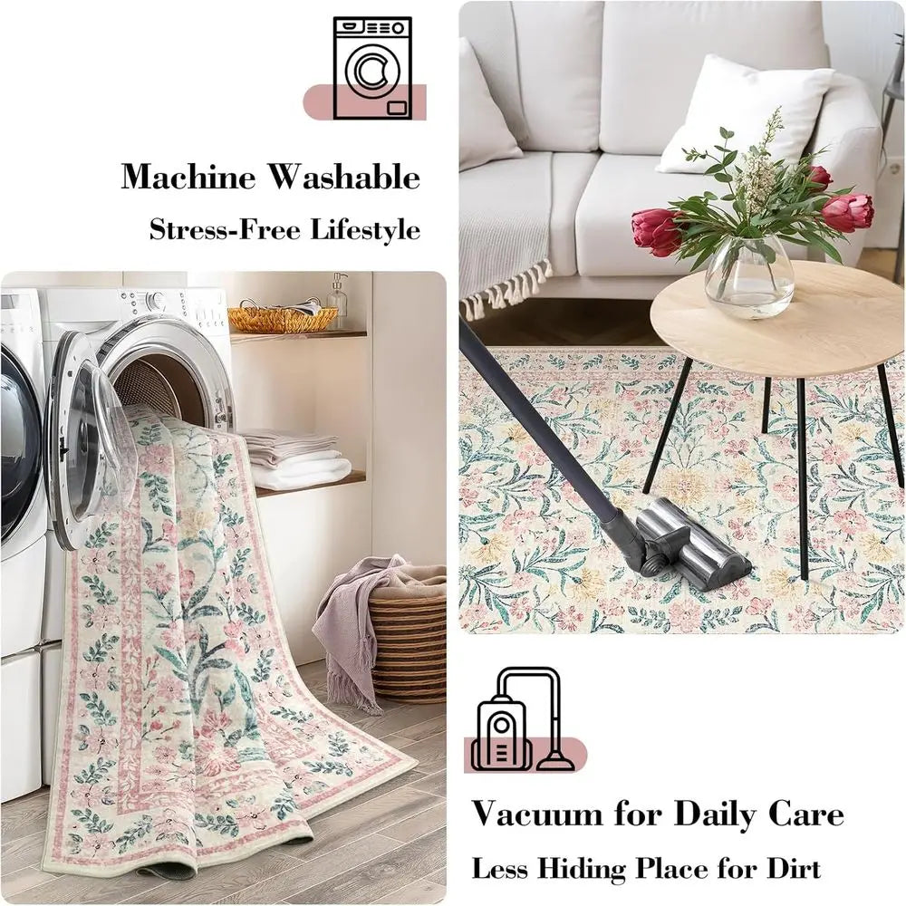 8x10 Bohemian Pink Area Rug, Soft and Non-Slip, Ideal for Living Rooms, Girls' Bedrooms, and Kids' Play Areas