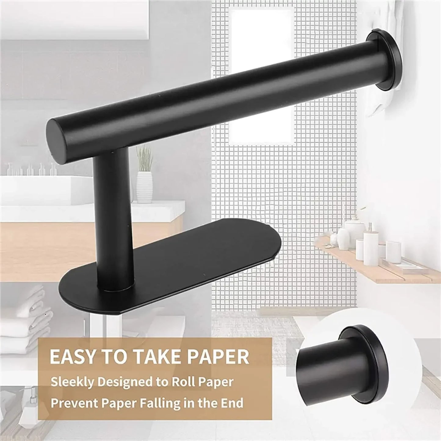 Toilet Paper Holder Wall Mount for Bathroom, SUS 304 Stainless Steel Command Strip Toilet Paper Roll Holder Stick On Wall