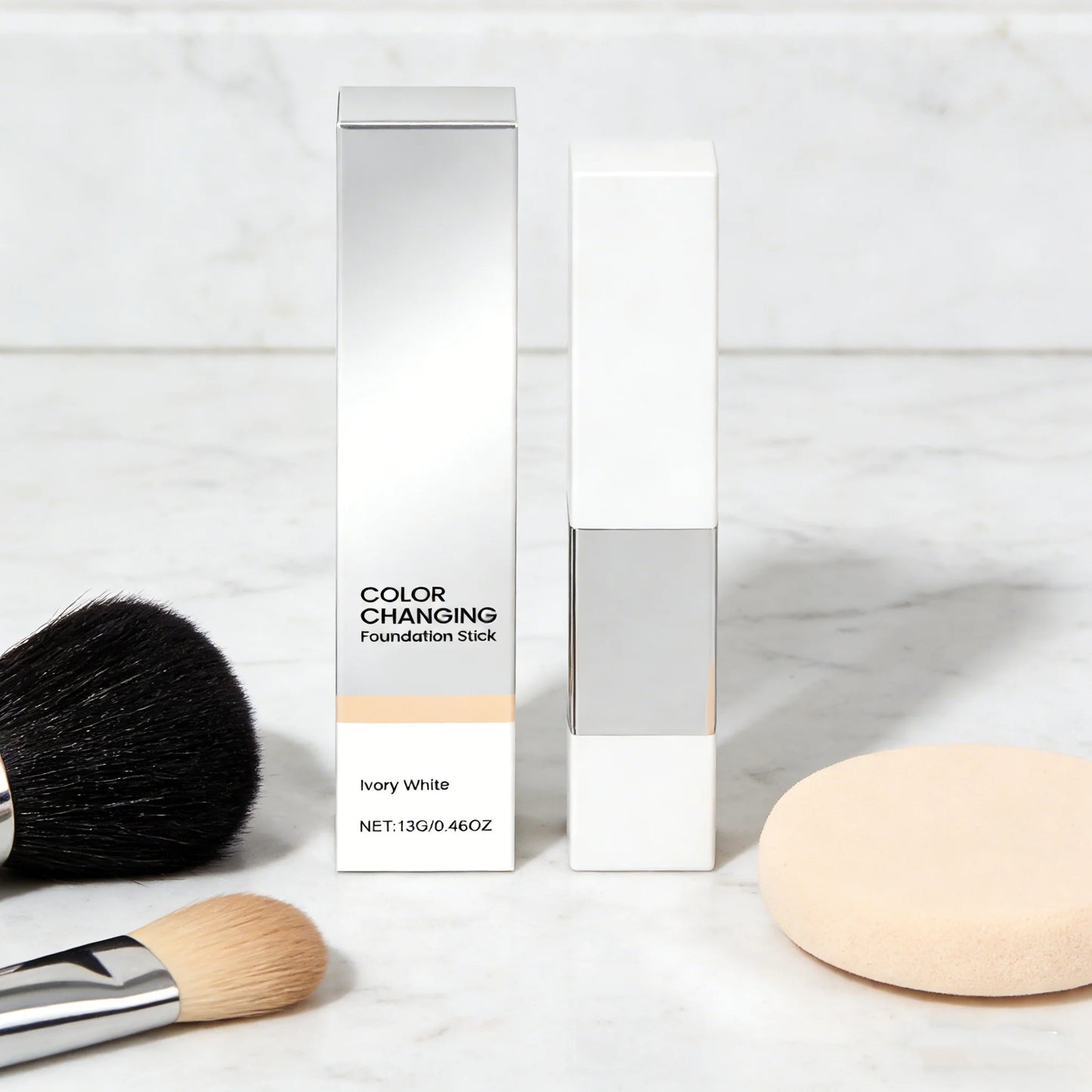 2-in-1 Color-Changing Foundation Stick Full Coverage Lightweight Moisturize Finish Base Makeup Dual-Ended with Detachable Brush
