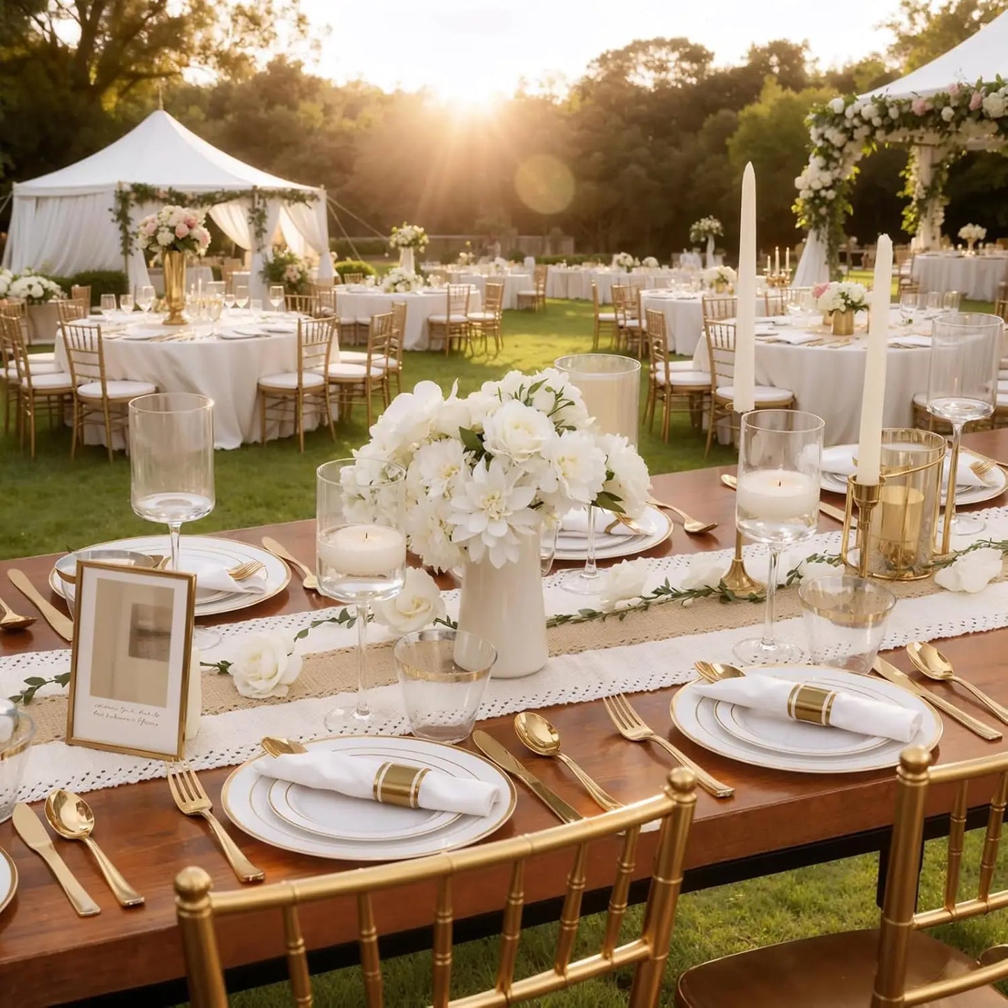 350Piece Gold Dinnerware Set for 50 Guests - Gold Plastic Plates with Disposable Cutlery Include:50Dinner Plates-50Dessert Plate