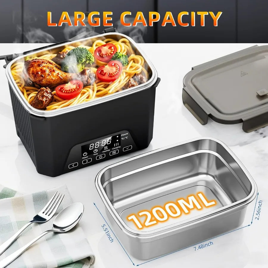 Cordless Electric Lunch Box, 1.2L Self Heating Lunch Box Battery Powered with Automatic Heating, BPA Free, Meal Prep Friendly (B
