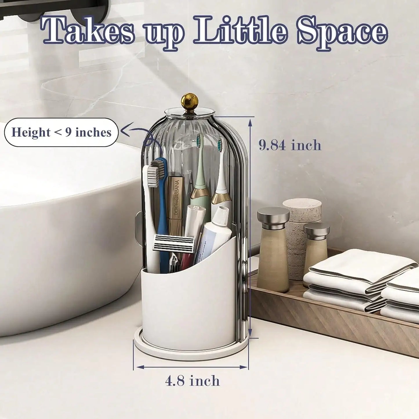Dustproof Toothbrush Holders with Cover, Rotating Electric Toothbrush and Toothpaste Holder for Bathroom Countertop