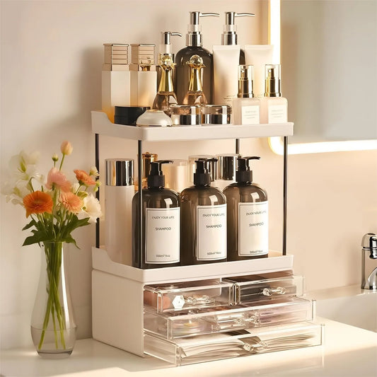 Bathroom Organizers and Storage, 5-Tier 4-Drawer Makeup Organizer Countertop, Large Vanity Organizer for Cosmetics, Skincare &