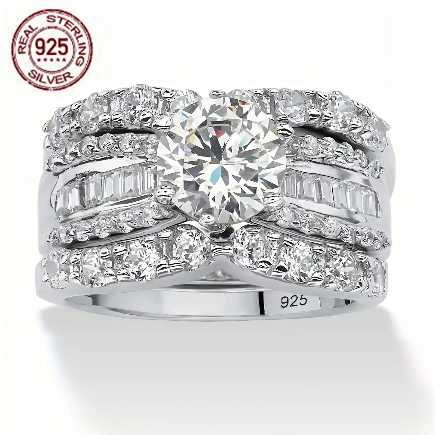 Set of 3 Luxurious Women's Wedding Rings Made Of 925 Silver And Synthetic Zirconia