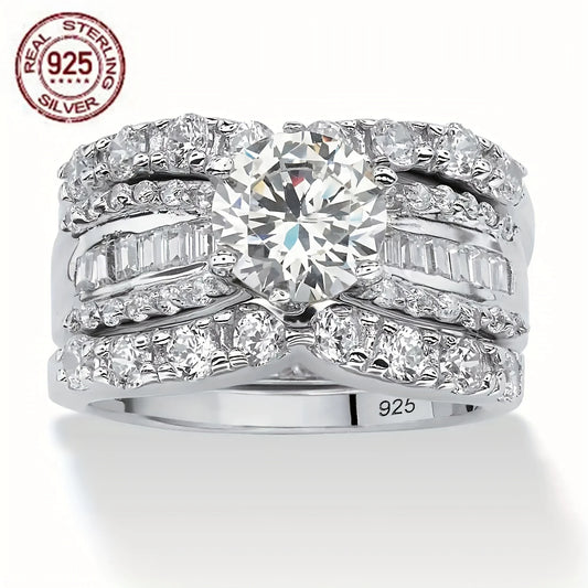 Set of 3 Luxurious Women's Wedding Rings Made Of 925 Silver And Synthetic Zirconia